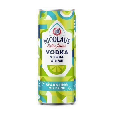NÁPOJ MIEŠANÝ VODKA/SODA/LIME 6% 0,25l ALKOHOLICKÝ SÝTENÝ PLECH VRATNÝ OBAL NICOLAUS