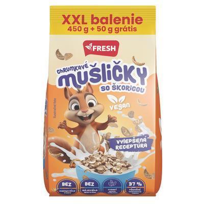 CEREÁLIE CHRUMKAVÉ MUŠLIČKY SO ŠKORICOU XXL 450g + 50g GRÁTIS FRESH