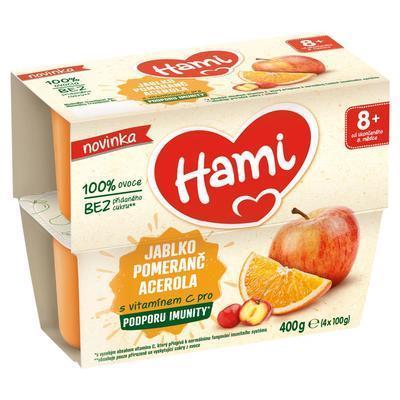DETSKÁ VÝŽIVA OVOCNÝ PRÍKRM 100% JABLKO,POMARANČ,ACEROLA 400g HAMI OD 8.MESIACA
