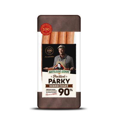 PÁRKY DEBRECÍNSKÉ POCTIVÉ 180g 90% PODIEL MÄSA KOSTELECKÉ UZENINY