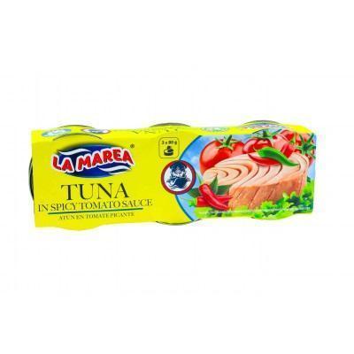 TUNIAK V PIKANTNEJ PARADAJKOVEJ OMÁČKE CELÝ 3x80g / PP 156g EO LA MAREA