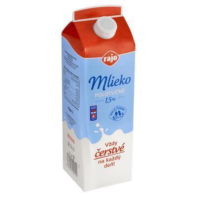 MLIEKO ČERSTVÉ POLOTUČNÉ 1,5% 1l S UZÁVER RAJO zár. 14 dní