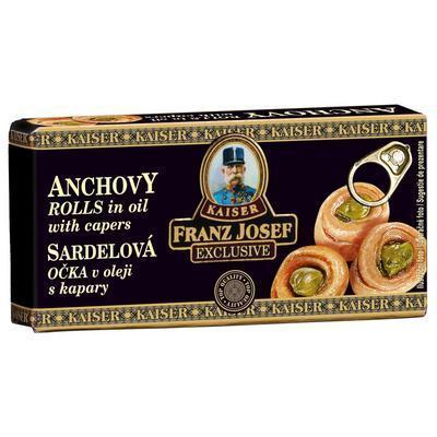 SARDELOVÉ OČKÁ V OLEJI S KAPARY 45g / PP 27g FRANZ JOSEF /SLANÉ OČKÁ/