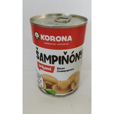 ŠAMPIŇÓNY KRÁJANÉ STERILIZOVANÉ 425ml / PP 210g KORONA PLECH